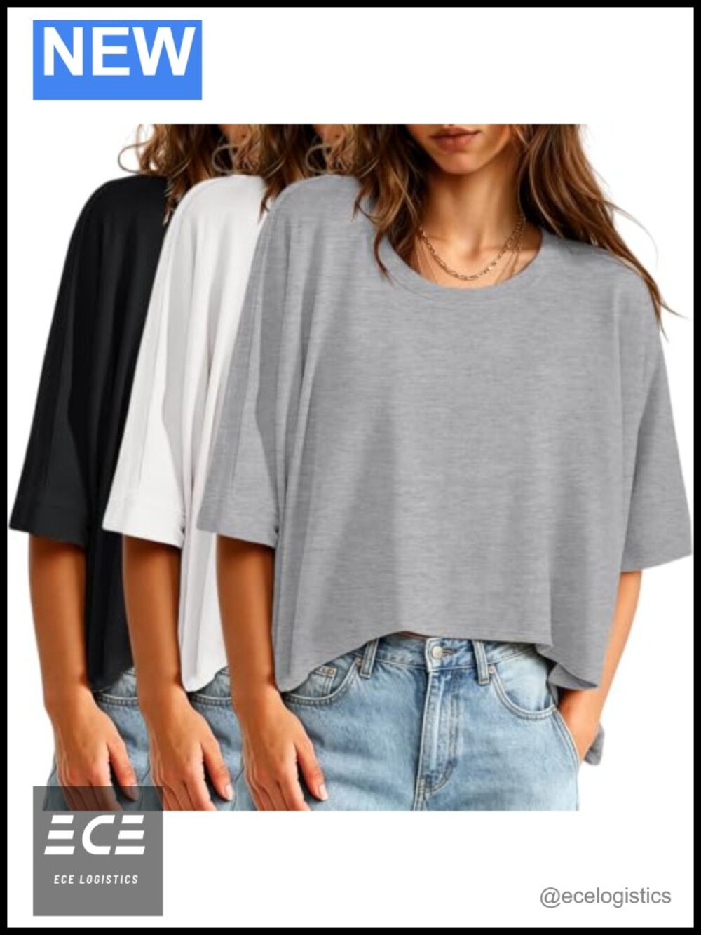 Oversized Women's Crop Top Half Sleeve Loose Crewneck High-Low Hem Basic Tee